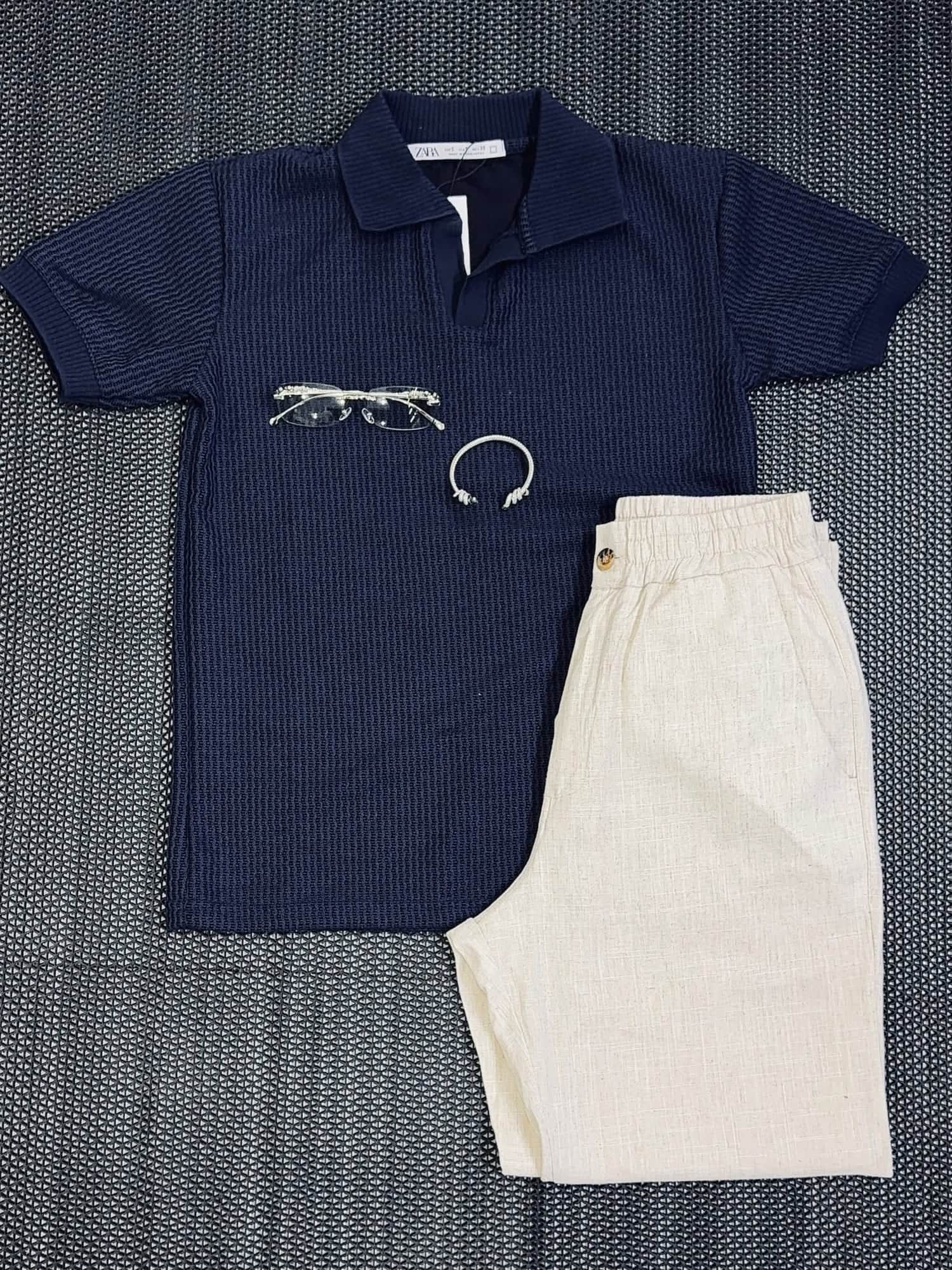 POLERA AZUL TEXTURADA, prenda sola